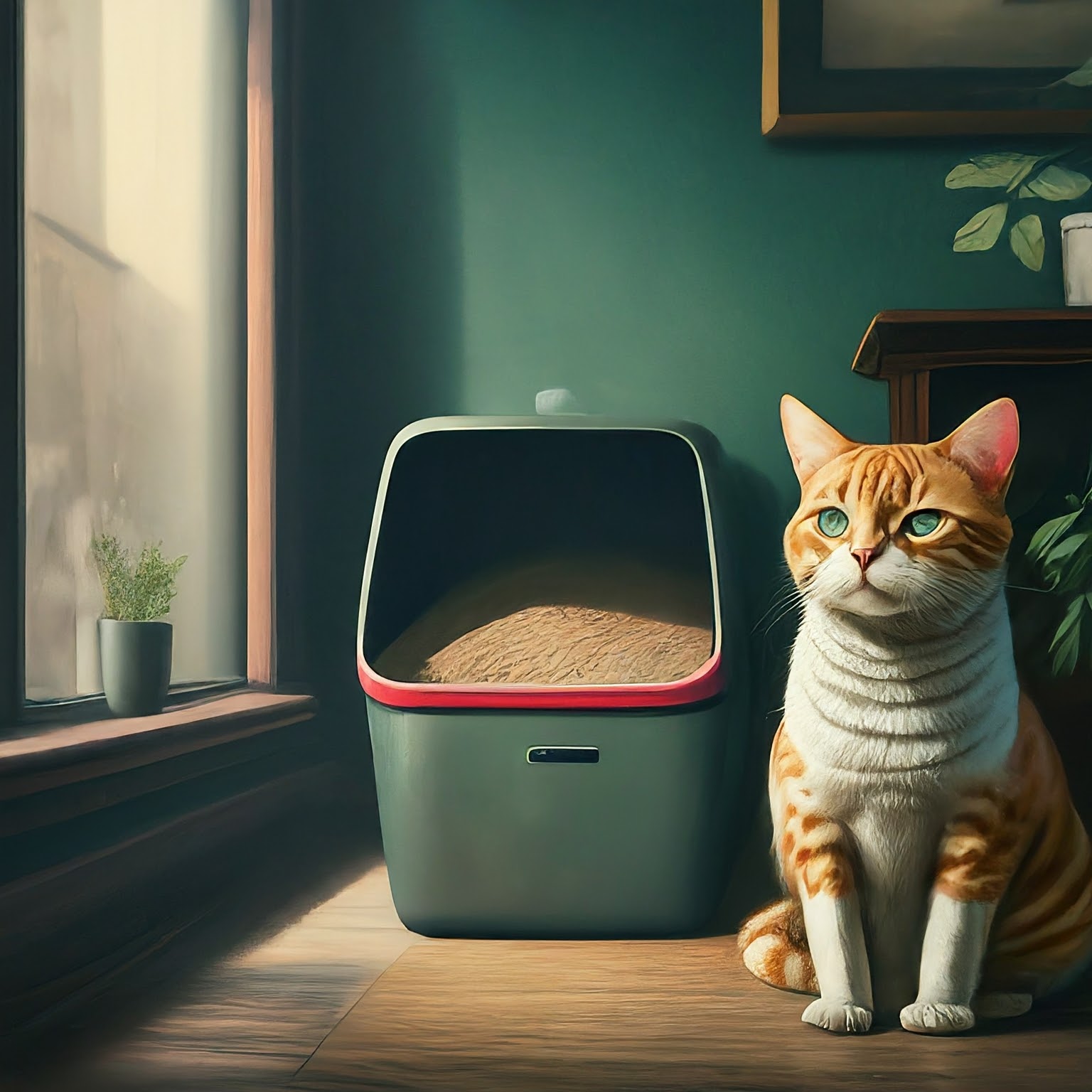 The 8 Best Cat Litter Boxes in 2024 - cat_in_front_of_litter_box_illustration - areia
